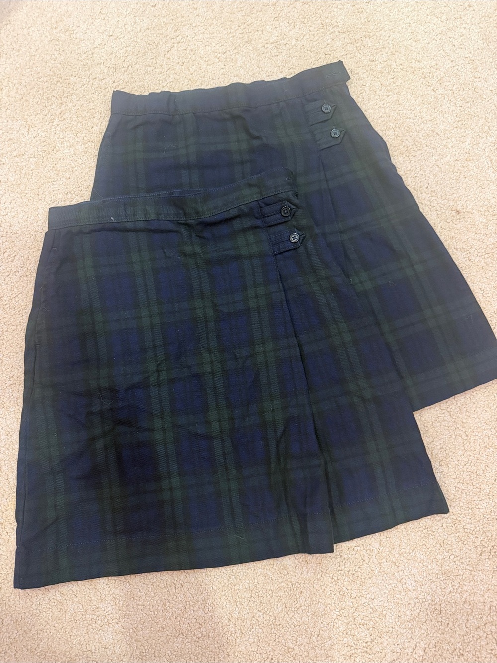 Lands' End Navy and Green Plaid Skirt